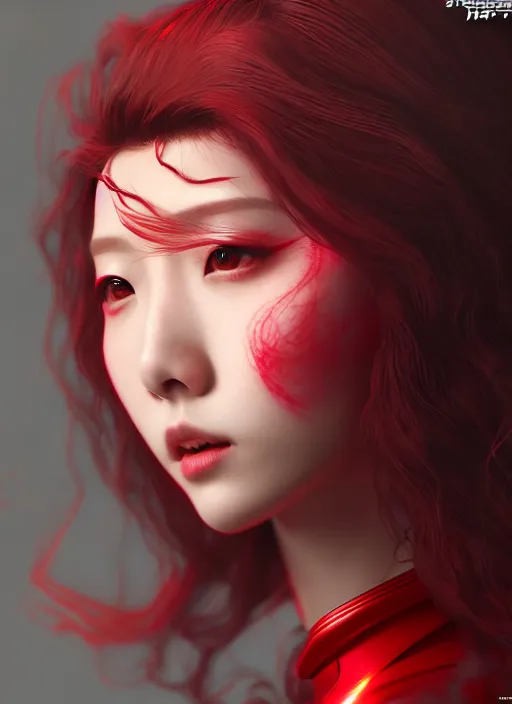 Prompt: kpop scarlet witch, naturel, hyper detailed, digital art, trending in artstation, cinematic lighting, studio quality, smooth render, unreal engine 5 rendered, octane rendered, art style by klimt and nixeu and ian sprigger and wlop and krenz cushart