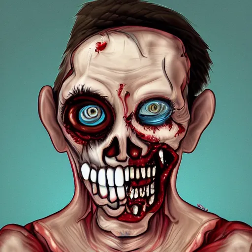 Image similar to smiling zombie portrait, digital art