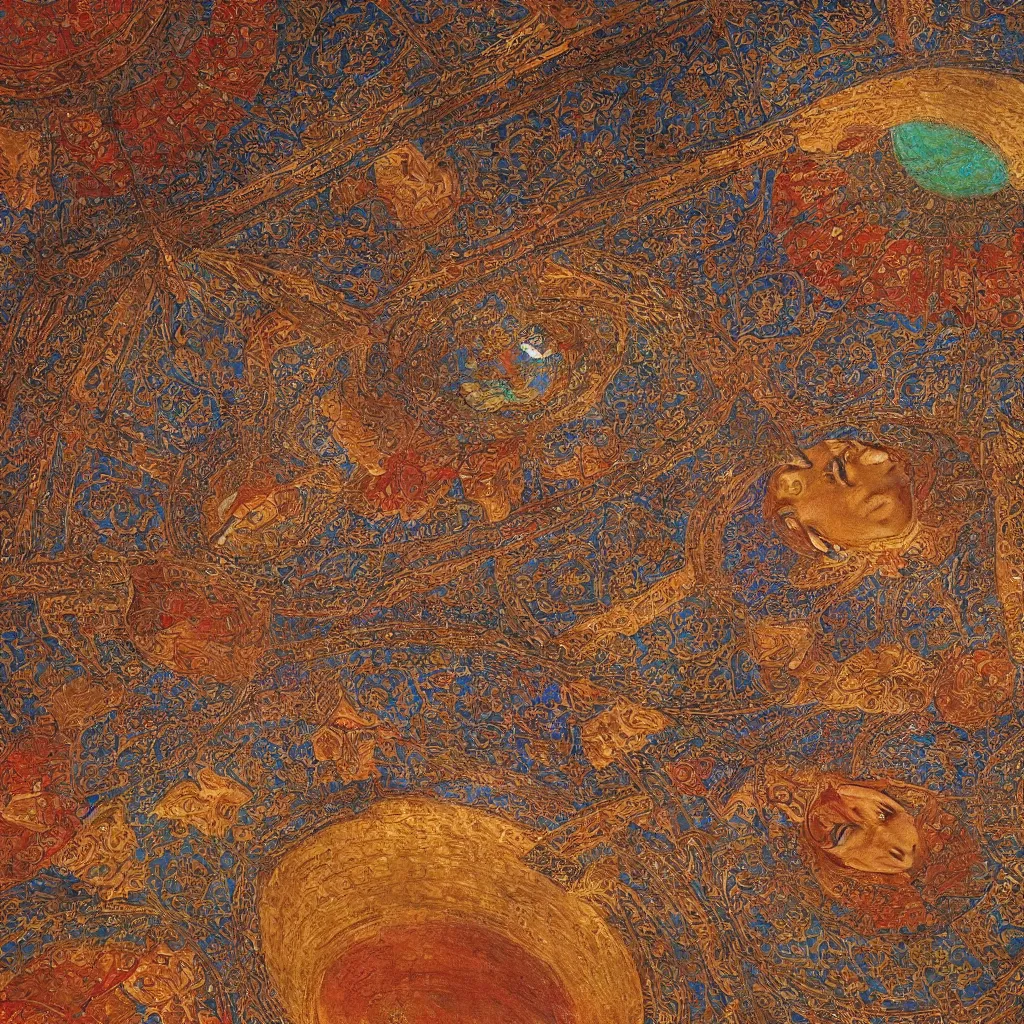 Prompt: osman hamdi bey, brightly coloured patterns on its ceilings