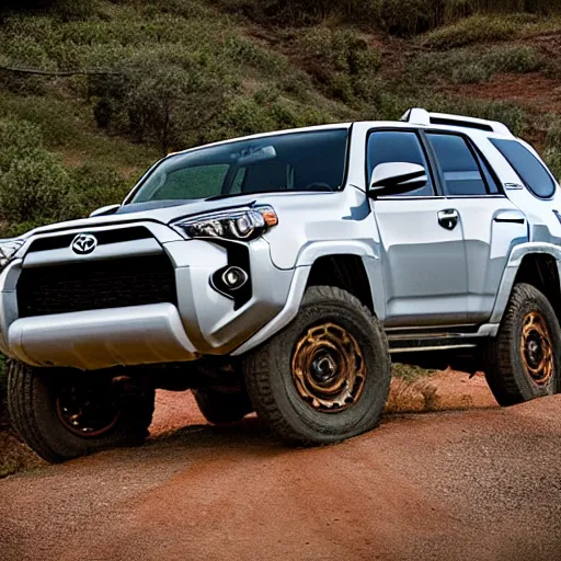 Image similar to Toyota 4Runner, Professional Photography, Skyrim, Off-roading, Mountain landscape, dirt, road, cinematic color, photorealistic, highly detailed wheels, highly detailed