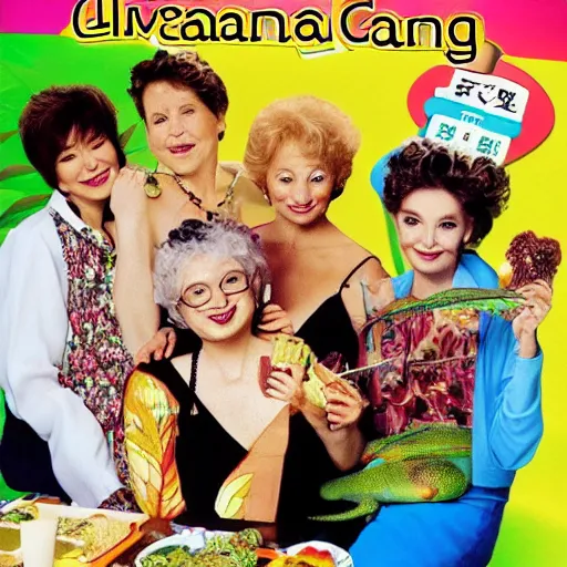 Image similar to Iguana Golden Girls cannabis mukbang with guests Japanese game show 1996 divx rip