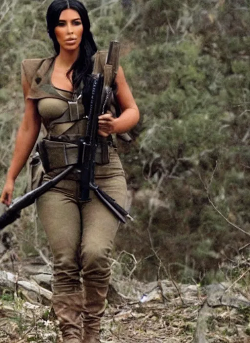 Image similar to film still of kim kardashian as John Rambo in Rambo,