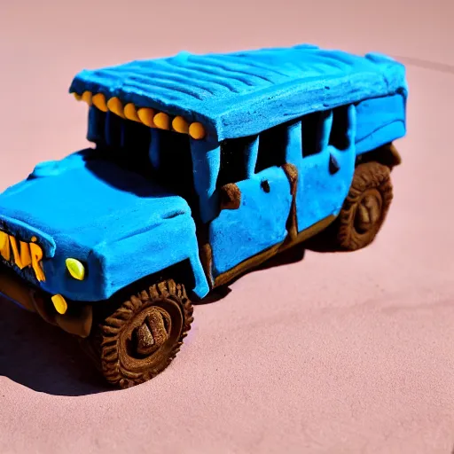 Prompt: a hummer made out of clay, claymation