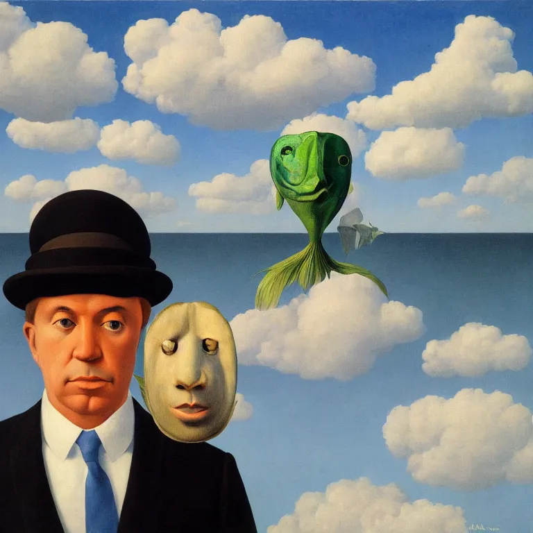 portrait of a man with fish head, clouds in the | Stable Diffusion