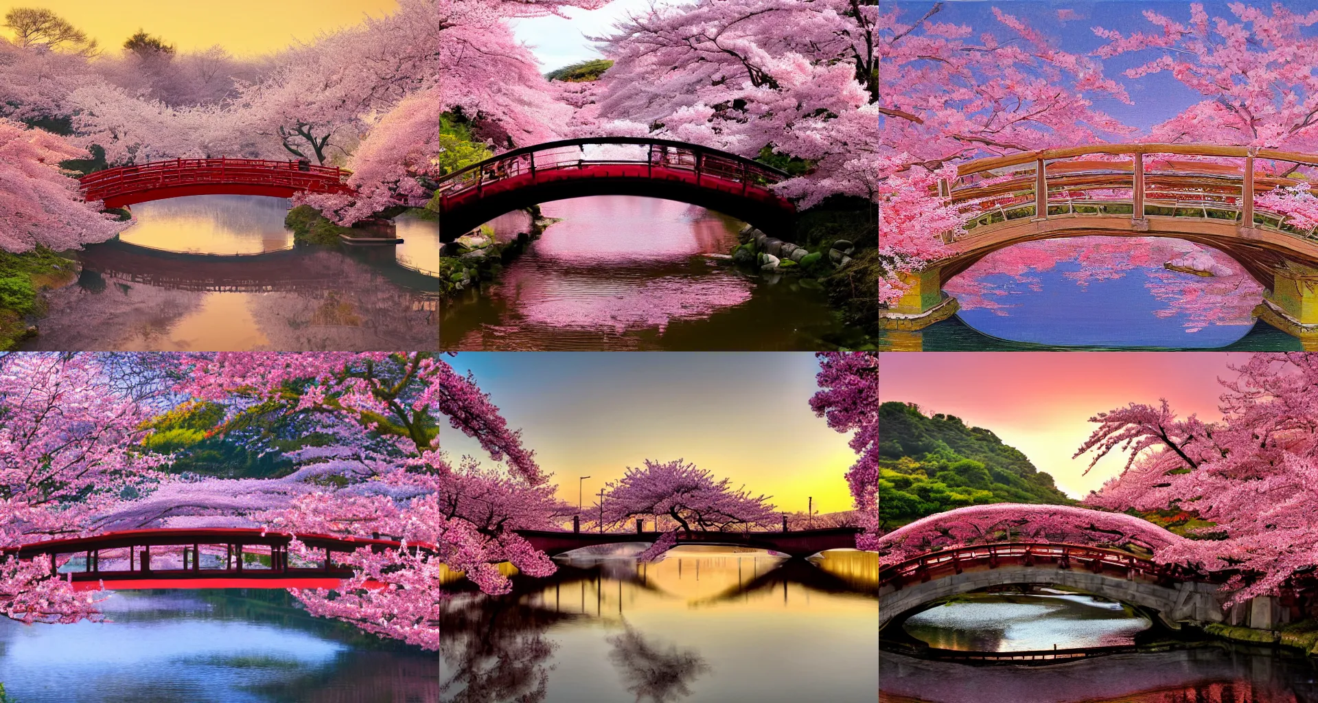 Prompt: sakura bridge, morning sunrise, ren yi