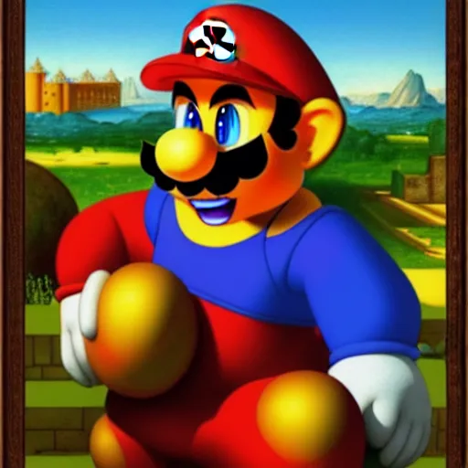 Image similar to a beautiful portrait of super - mario!!!!!! renaissance painting by da vinci featured on artstation