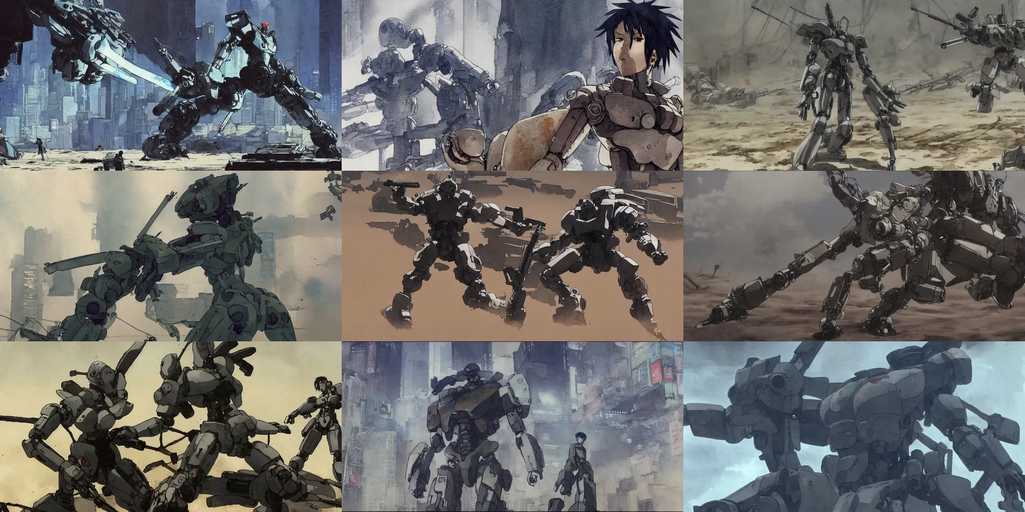 Prompt: incredible screenshot, simple watercolor, masamune shirow ghost in the shell movie scene close up broken Kusanagi tank battle, uncovering a rusting Yoji Shinkawa robot ribcage and spine poking out of sand dunes, giant robot hand, cracks, brown mud, dust, impossible geometry, falling apart, take cover, bullet holes,last man standing, memorable scene, red, blue, orange, cool hair, melting, danger, death, chaos, bodies on the ground, heavy rain, pipes, metalic reflections, refraction, bounce light, phil hale, rim light, bokeh ,hd, 4k, remaster, dynamic camera angle, deep 3 point perspective, fish eye, dynamic scene