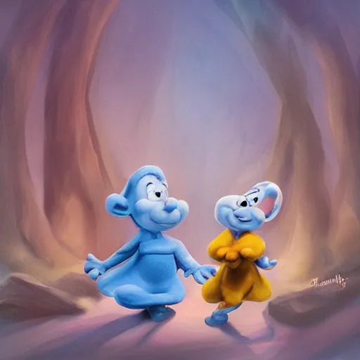 Prompt: a beautiful rendition of the smurfs, digital painting, oil on canvas