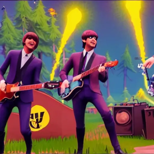 Image similar to the beatles playing fortnite