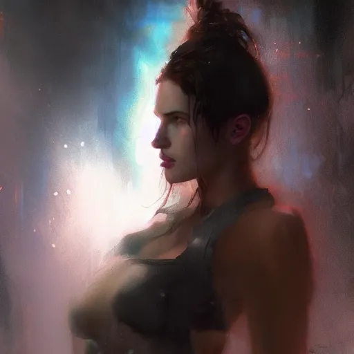 Image similar to bella thorne, hyperrealistic full figure, bladerunner street, art of elysium by frank frazetta and by jeremy mann, fantasy art, photo realistic, dynamic lighting, artstation, full figure poster, volumetric lighting, very detailed face, 4 k, award winning