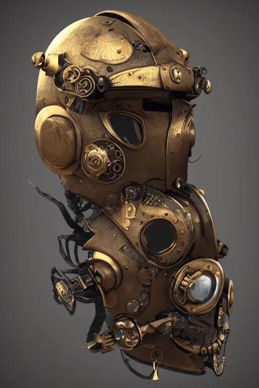 Image similar to steampunk mask minimalist fantasy art robot ninja helmet, global illumination ray tracing hdr fanart arstation by sung choi and eric pfeiffer and gabriel garza and casper konefal chaykin howard and campionpascale and cooke darwyn and davis jack