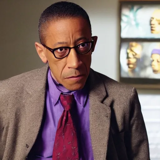 Prompt: still of gus fring dressed like jesse