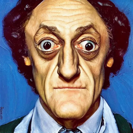 Prompt: a portrait painting of Marty Feldman. Painted by Norman Rockwell