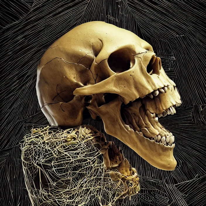 Image similar to portrait of a melting human skull. razor sharp teeth. nightmare fuel. intricate abstract. intricate artwork. by Tooth Wu, wlop, beeple, dan mumford. octane render, trending on artstation, greg rutkowski very coherent symmetrical artwork. cinematic, hyper realism, high detail, octane render, 8k, iridescent accents