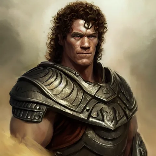 Prompt: ares, john cena, curly hair, hoplite armor, d & d, fantasy, portrait, highly detailed, digital painting, trending on artstation, concept art, sharp focus, illustration, art by artgerm and greg rutkowski and magali villeneuve