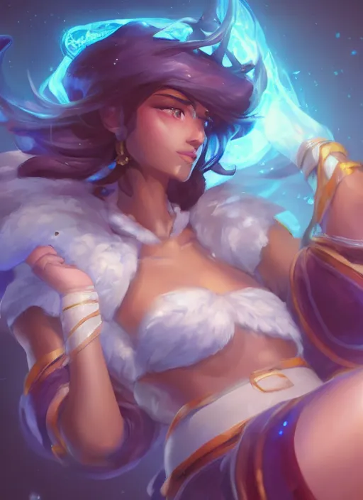 Image similar to taliyah, from league of legends, in shape, cosplay, exhibant au naturel, symmetrical body, hyper detailed, digital art, trending in artstation, cinematic lighting, studio quality, smooth render, unreal engine 5 rendered, octane rendered, art style by klimt and nixeu and ian sprigger and wlop and krenz cushart