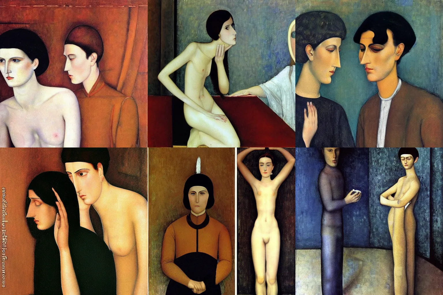 Prompt: knowledge and ignorance. painting by fernand khnopff and amedeo modigliani