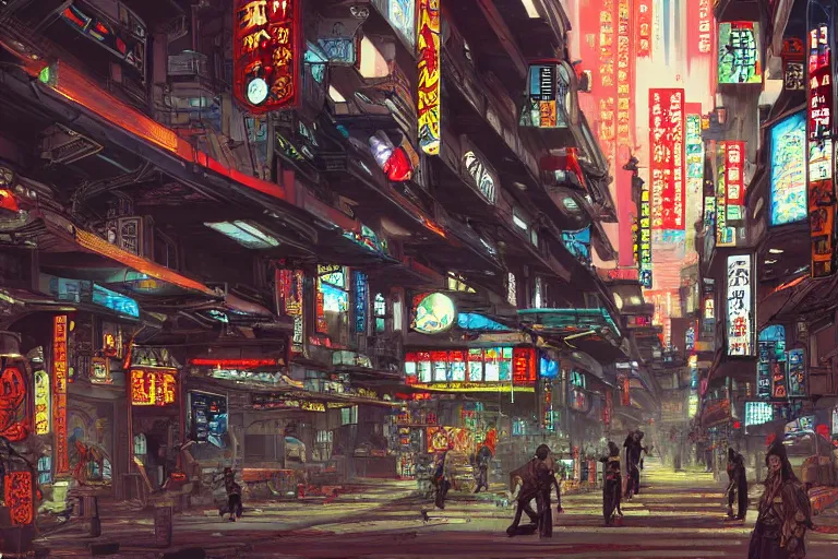 Prompt: Interior of a Japanese cyberpunk city, by Jeff Easley, trending on artstation