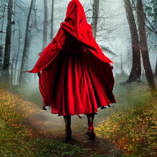 Image similar to full body photo red riding hood warrior, highly detailed, 4k, HDR, award-winning photo