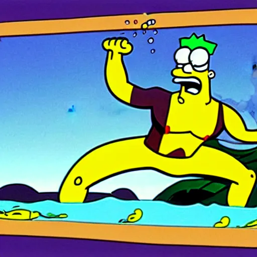 Prompt: aquaman, cartoon frame by matt groening ( the simpsons )