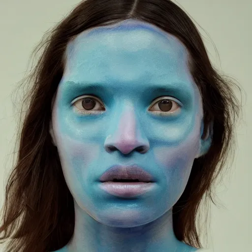 Prompt: portrait of a beautiful girl by Vanessa Beecroft blue skin colored face