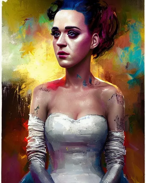 Image similar to highly detailed homeless katy perry portrait in wedding dress, ismail inceoglu, nielly