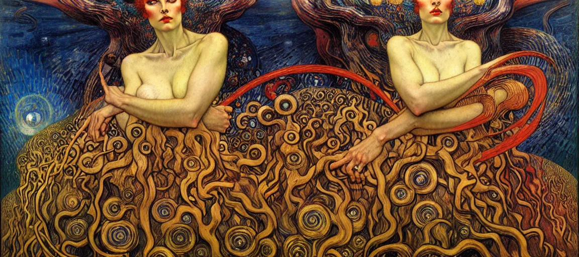 Image similar to Divine Chaos Engine by Karol Bak, Jean Delville, William Blake, Gustav Klimt, and Vincent Van Gogh, symbolist, visionary