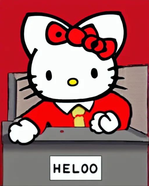 Image similar to hello kitty dressed as an angry judge