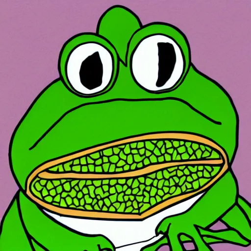 Prompt: frog pepe eating a human