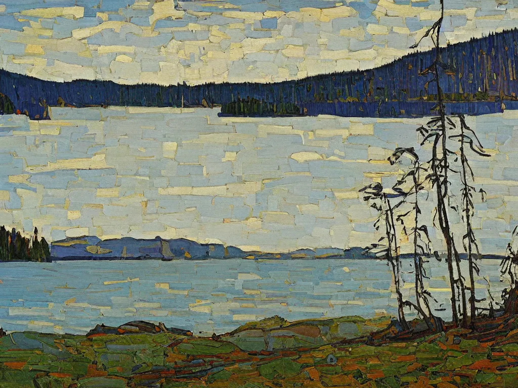 Image similar to a beautiful landscape painting by tom thomson, trending on arstation