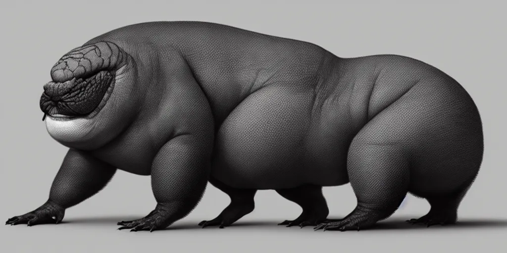 Prompt: a photograph of a cute fatty strange animal, creature design, sharp focus, trending on artstation, hyper realism, 8 k, hyper detailed, ultra detailed, highly detailed,