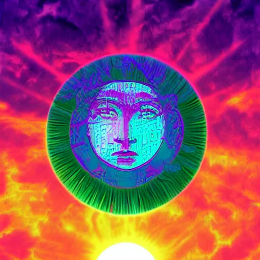 Image similar to Vaporwave Sun, digital art, ultra detailed