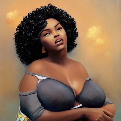 Image similar to stunning, coherent, beautiful painting, still of black bbw woman in wal-mart, follow shot, 3d, in the style of pixar, comic book style, 3d, highly detailed, highly detailed, sharp focus, bokeh, depth of field, 16k resolution, Unreal Engine 5, coherent, cinematic lighting, photorealistic, by Zhang Jingna