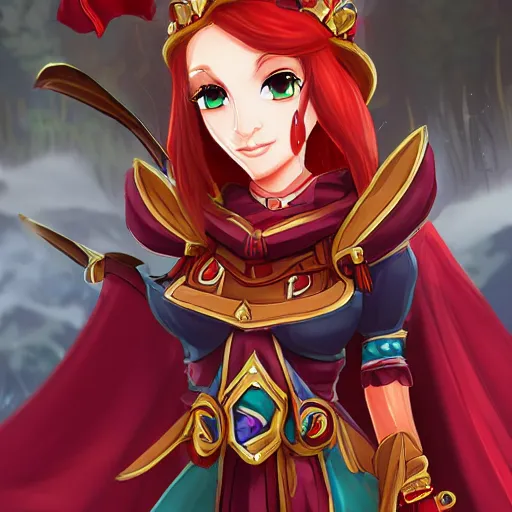 Prompt: natalie from epic battle fantasy, redhead, cartoony, priestess, red robes, highly detailed, fanart