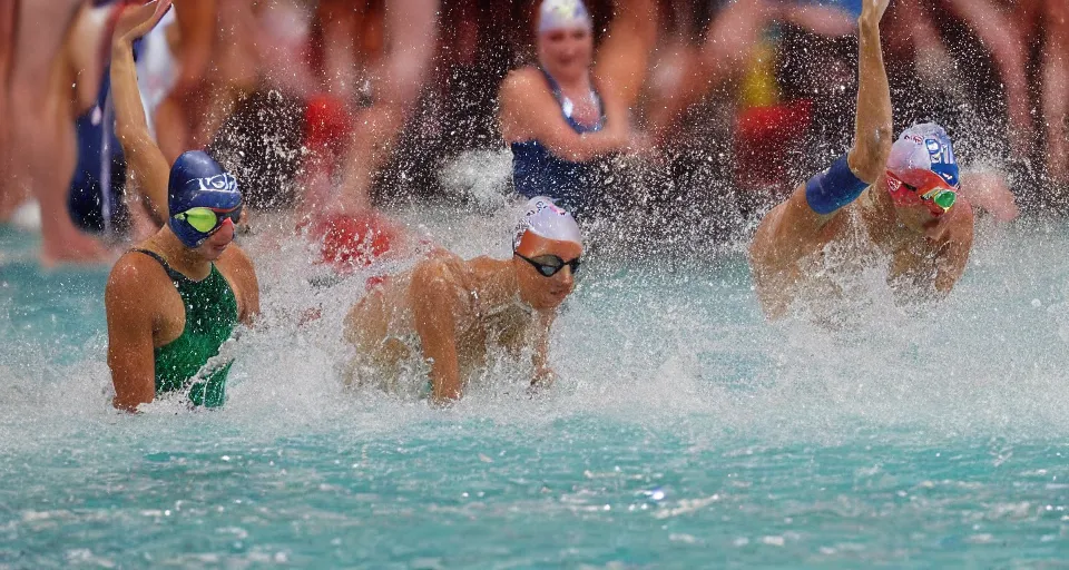 Image similar to olympic swimming in sand instead of water, extremely coherent, motion blur