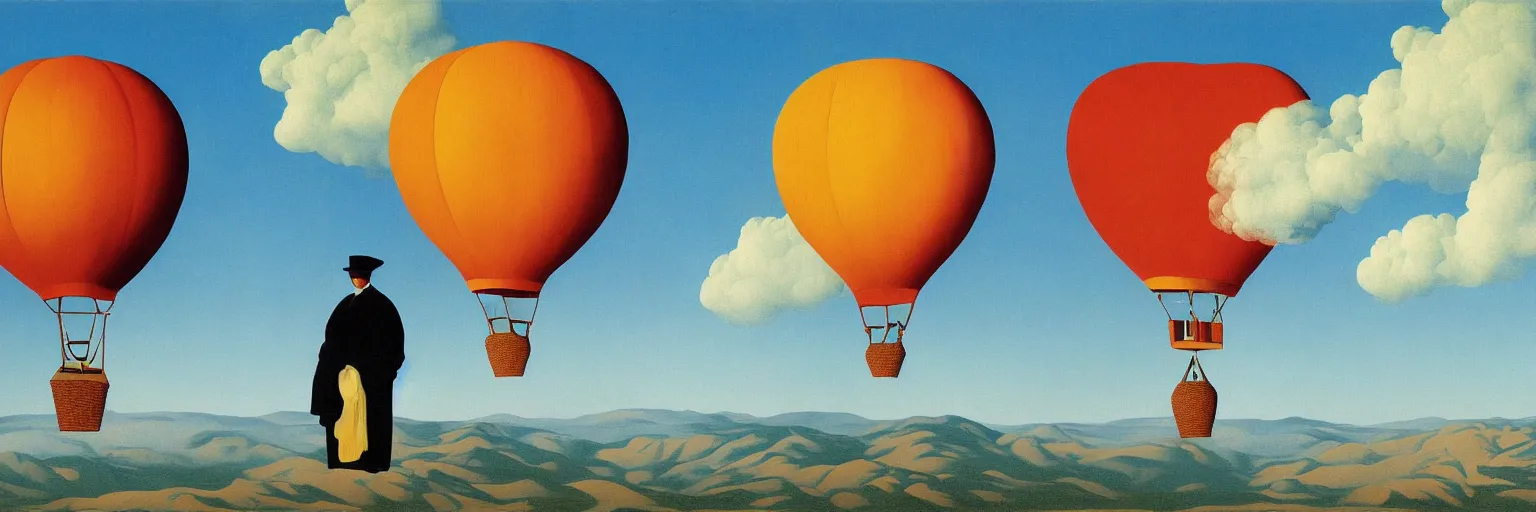 Image similar to colorful hot air balloon painting magritte