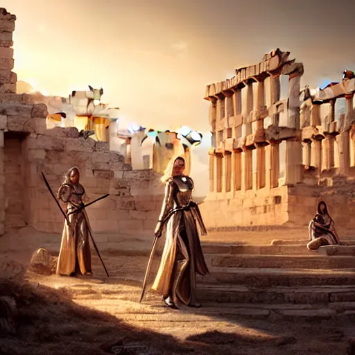 Prompt: An ultrdetailed illustration of a portrait of a female Knights of Zodiac, fighting at ancinet Agora of Athens, ruins, Golden Light, illustration, art by WLOP, greg rutkowski and Daeho Cha, volumetric light, lightrays, smoke, cinematic, intricate, hypermaximalist, super detailed