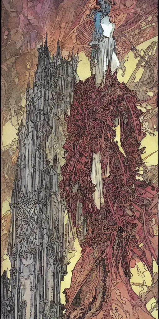 Image similar to castle by philippe druillet and mucha and moebius