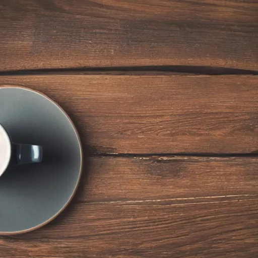 Prompt: notepad next to a coffee mug on hardwood view from above