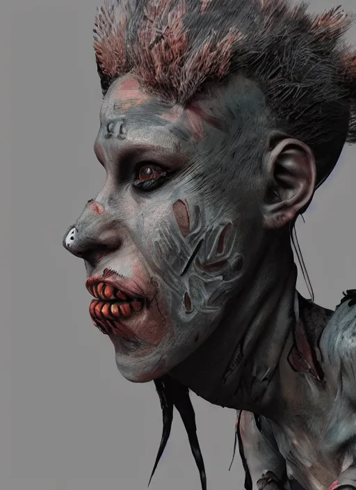 Image similar to beautiful female animalistic punk mutant, character design by enki bilal, close - up of face : : ultra - detailed technical precision : : high definition 3 d render, unreal engine, hires textures, trending on artstation, 4 k