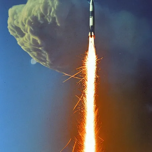 Image similar to apollo command module reentering the earth's atmosphere, heatshield ablasion, fire, dramatic, photograph, epic, cinematic, trail of sparks