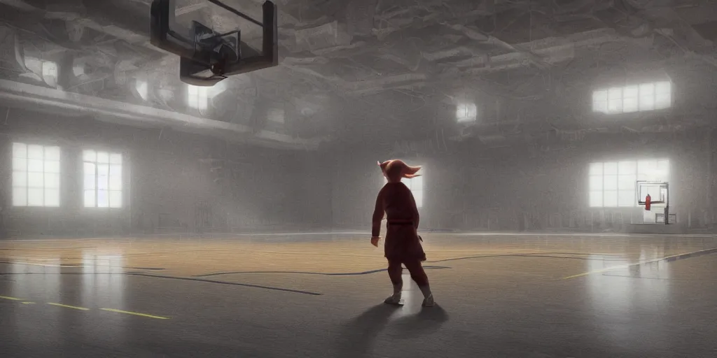 Image similar to Yoda in empty outrood basketball court in New York during christmas, looking at his Air Jordan 1 shoes, trending in artstation, octane render, highly detailed concept art by greg rutkowski