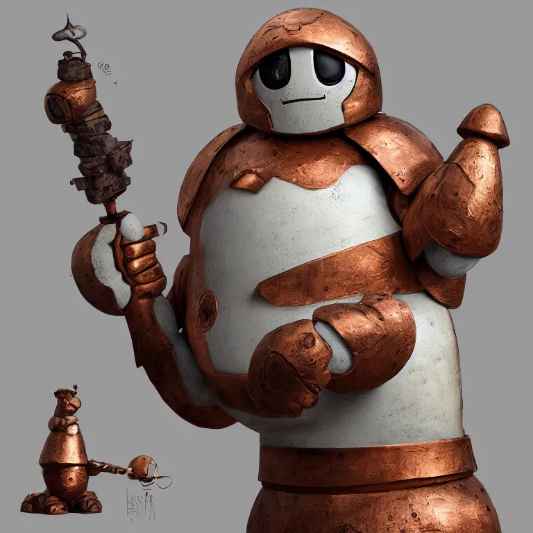 Prompt: a naive looking medieval fantasy baymax made out of wood and copper, digital art, trending on artstation