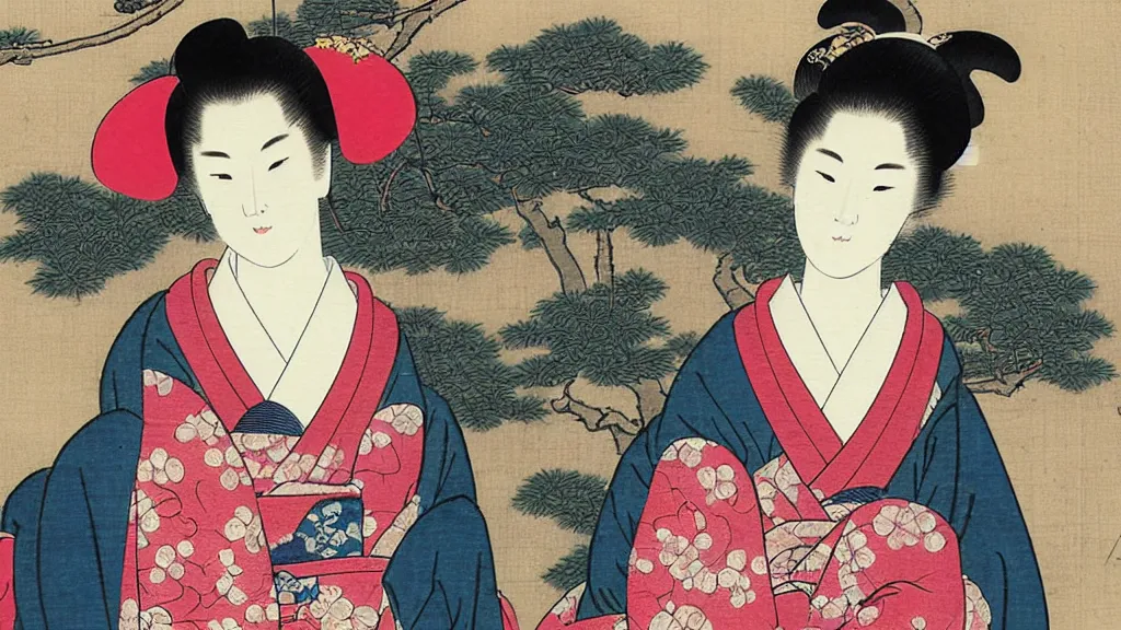 Prompt: a beautifull geisha portrait. ukiyo - e