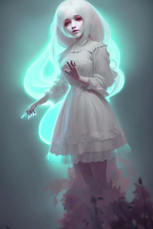 Image similar to super cute Bioluminescent gothic lolita character concept, soft light, soft mood, realistic body features and face, illustration, painting oil on canvas by Elena Zhurikhina and Goro Fujita and Charlie Bowater, octane render trending on artstation, 4k, 8k, HD