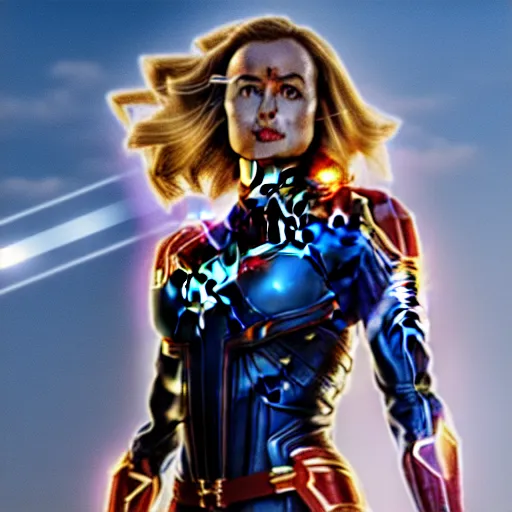 Prompt: Peyton Roi List as Captain Marvel, dramatic lighting, 8k.
