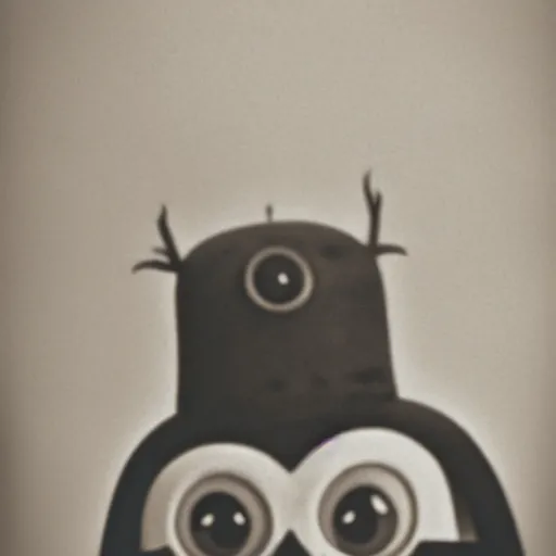 Image similar to old creepy black and white photograph of a minion