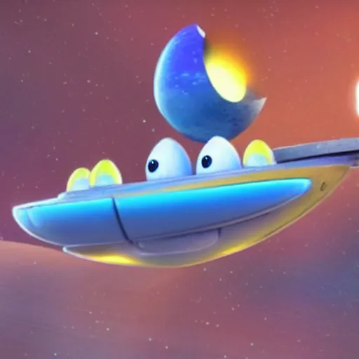 Image similar to an intergalactic spaceship that carries eggs, 3 d cartoon, still from the pixar movie