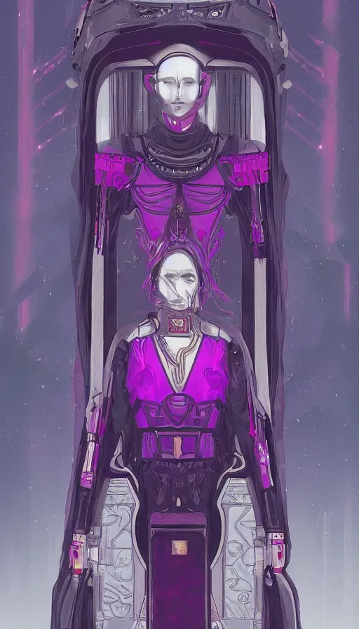 Image similar to a tarot card of the empress, cyberpunk themed art, concept art