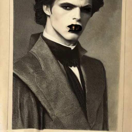 Image similar to head and shoulders vogue fashion photo portrait of a male vampire, d & d, fantasy, medieval castle, year 1 3 3 0